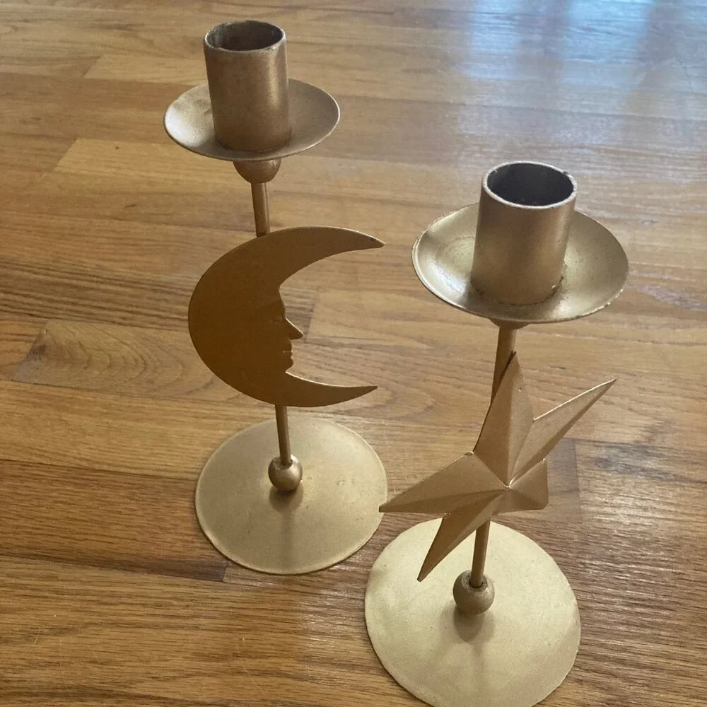 Celestial Moon & Star Candlestick Holders - Set of 2 - Picture 3 of 15
